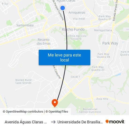 Avenida Águas Claras Qs 5 Rua 400, 2-286 to Universidade De Brasília - Campus Do Gama map