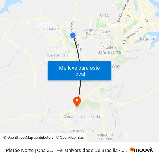 Pistão Norte | Qna 30 (Quiosques) to Universidade De Brasília - Campus Do Gama map