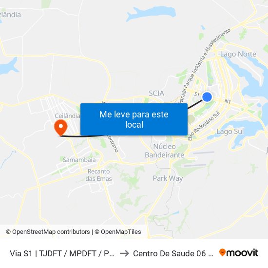 Via S1 | TJDFT / MPDFT / Palácio do Buriti to Centro De Saude 06 De Ceilândia map