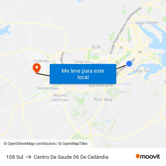 108 Sul to Centro De Saude 06 De Ceilândia map