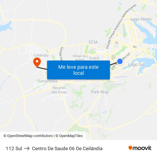 112 Sul to Centro De Saude 06 De Ceilândia map