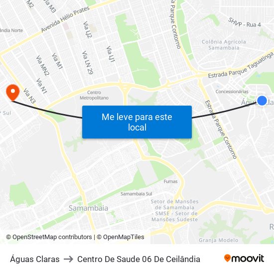 Águas Claras to Centro De Saude 06 De Ceilândia map