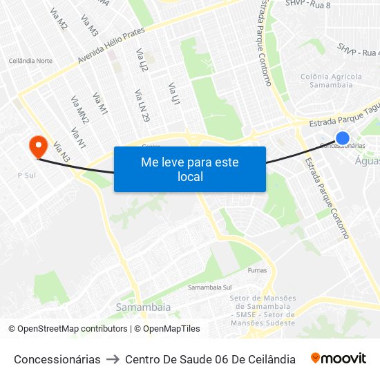 Concessionárias to Centro De Saude 06 De Ceilândia map