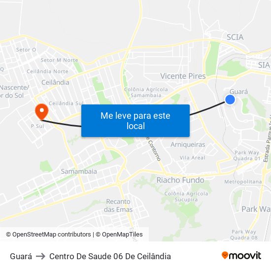 Guará to Centro De Saude 06 De Ceilândia map