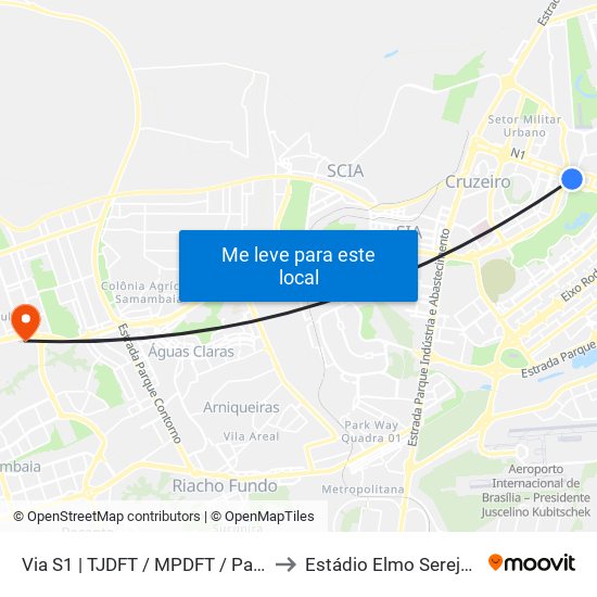 Via S1 | TJDFT / MPDFT / Palácio do Buriti to Estádio Elmo Serejo De Farias map