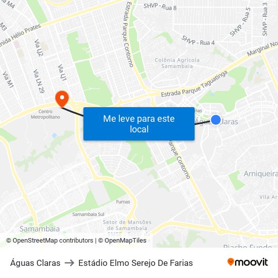 Águas Claras to Estádio Elmo Serejo De Farias map