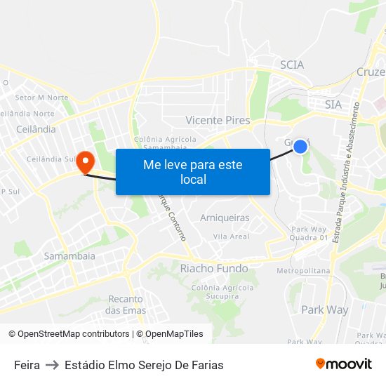 Feira to Estádio Elmo Serejo De Farias map