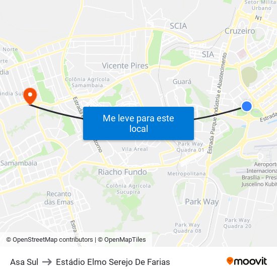Asa Sul to Estádio Elmo Serejo De Farias map
