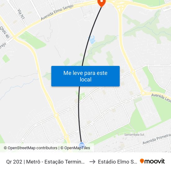 Qr 202 | Metrô - Estação Terminal Samambaia (Lado Oposto) to Estádio Elmo Serejo De Farias map