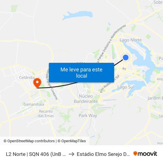 L2 Norte | SQN 406 (UnB / CEAN) to Estádio Elmo Serejo De Farias map