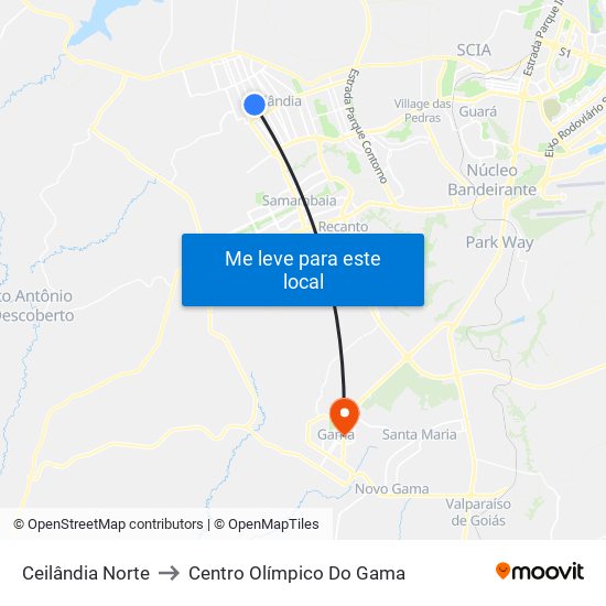 Ceilândia Norte to Centro Olímpico Do Gama map