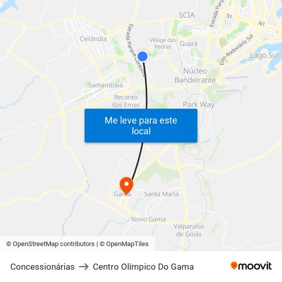 Concessionárias to Centro Olímpico Do Gama map