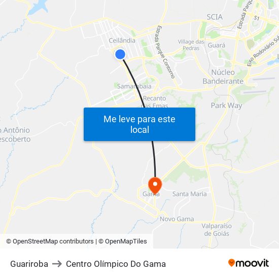 Guariroba to Centro Olímpico Do Gama map