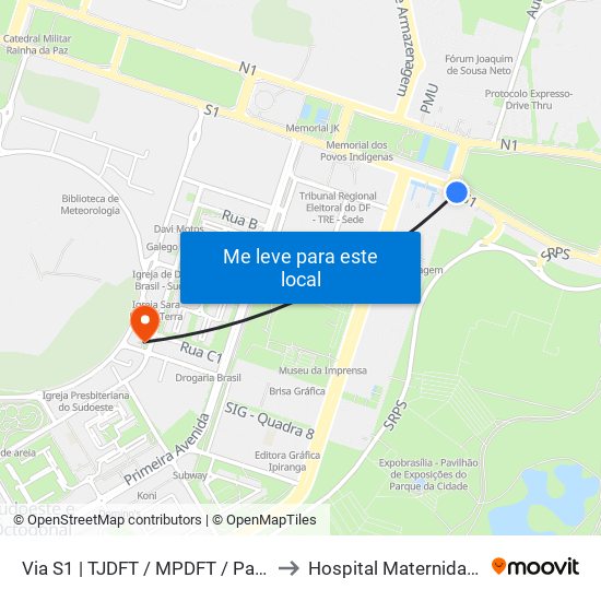 Via S1 | Tjdft / Mpdft / Palácio Do Buriti to Hospital Maternidade Brasília map