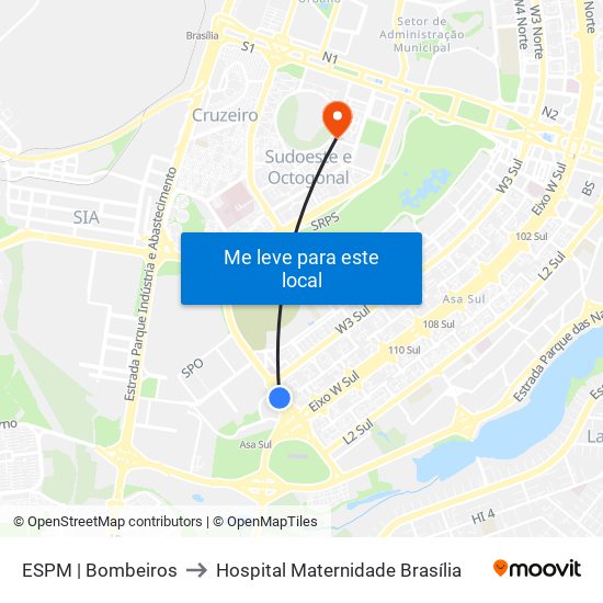 Setor Policial Sul | Corpo De Bombeiros to Hospital Maternidade Brasília map