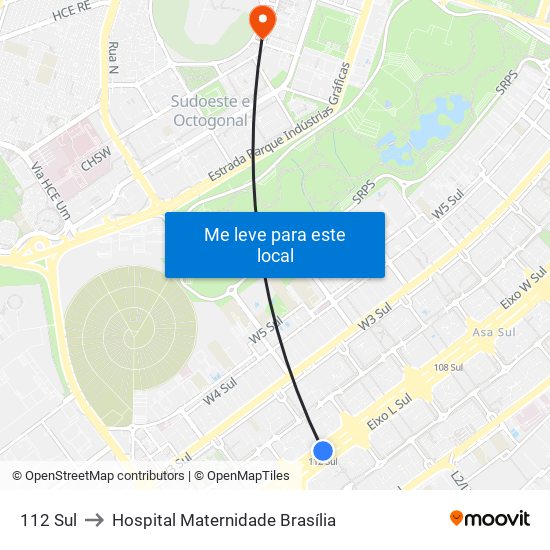 112 Sul to Hospital Maternidade Brasília map