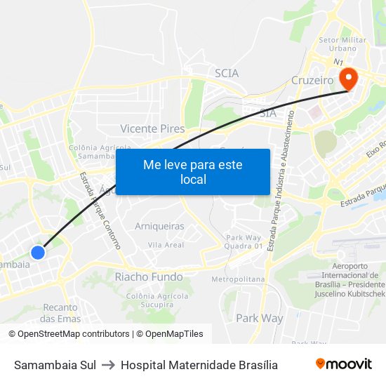 Samambaia Sul to Hospital Maternidade Brasília map