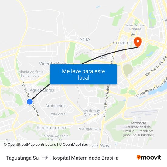 Taguatinga Sul to Hospital Maternidade Brasília map