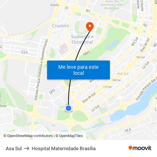 Asa Sul to Hospital Maternidade Brasília map