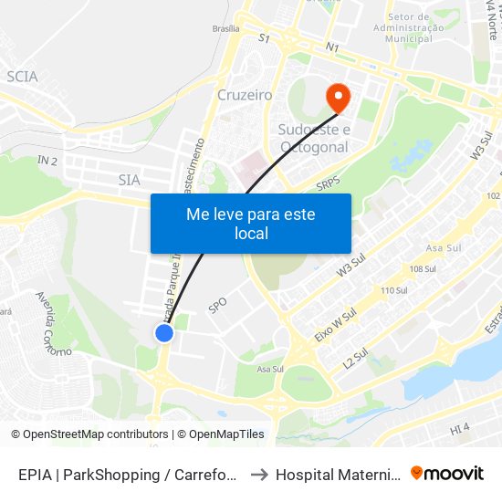 Epia Sul | Parkshopping / Carrefour / Rod. Interestadual / Assaí to Hospital Maternidade Brasília map