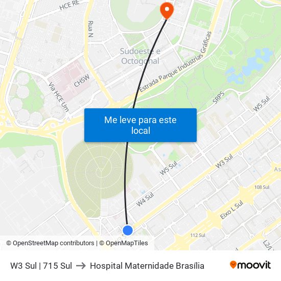 W3 Sul | 715 Sul to Hospital Maternidade Brasília map
