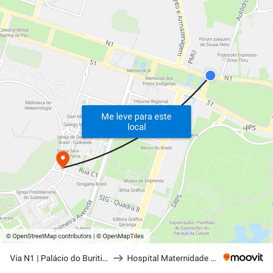 Via N1 | Palácio Do Buriti / Tribunal De Contas Do Df to Hospital Maternidade Brasília map