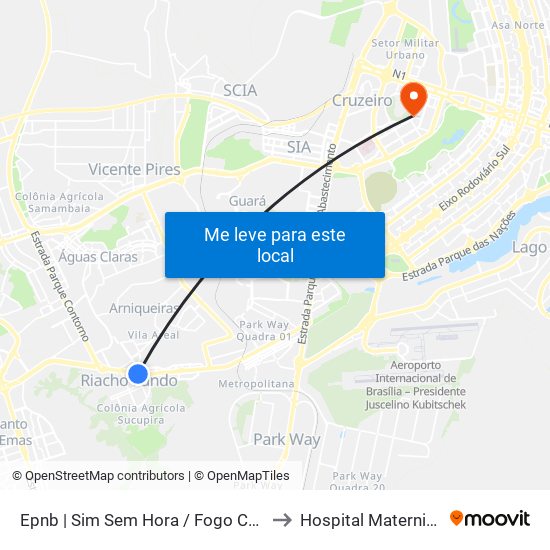 Epnb | Sim Sem Hora / Fogo Campeiro / Villa Brasil to Hospital Maternidade Brasília map