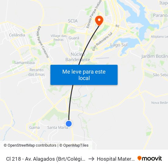 Cl 218 - Av. Alagados (Brt/Colégio Santa Maria/N.S.Aparecida) to Hospital Maternidade Brasília map