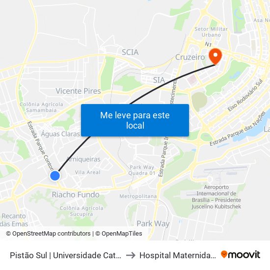 Pistão Sul | Universidade Católica / Estácio to Hospital Maternidade Brasília map