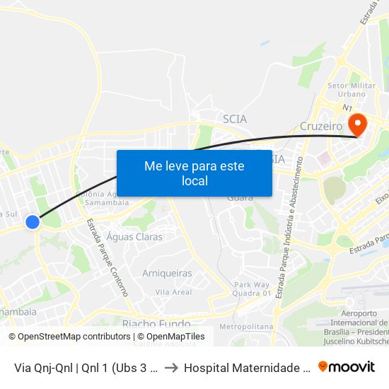 Via Qnj-Qnl | Qnl 1 (Ubs 3 / Ced 6) to Hospital Maternidade Brasília map