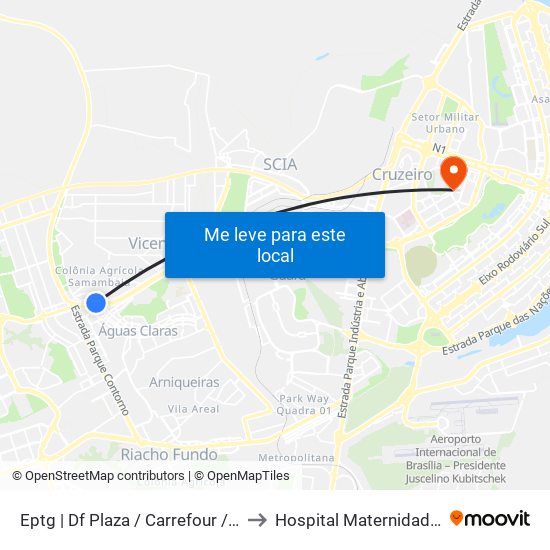 Eptg | Df Plaza / Carrefour / Sam's Club to Hospital Maternidade Brasília map