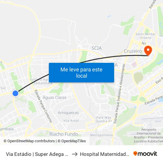 Via Estádio | Super Adega Atacadista to Hospital Maternidade Brasília map