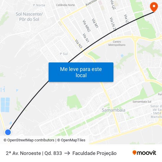 2ª Av. Noroeste | Qd. 833 to Faculdade Projeção map