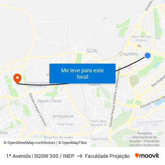 1ª Avenida | SQSW 300 / INEP to Faculdade Projeção map