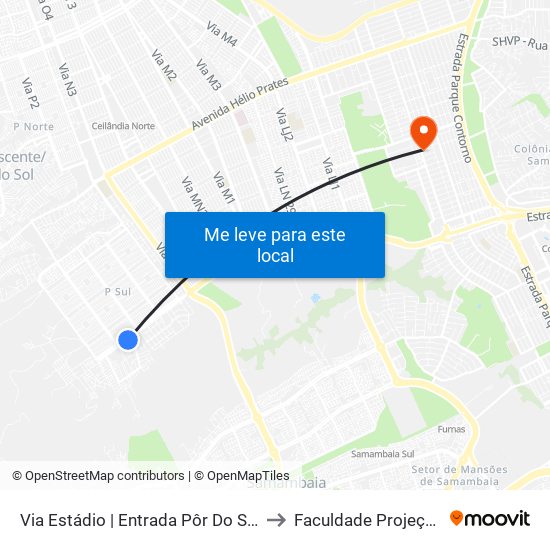 Via Estádio | Entrada Pôr Do Sol to Faculdade Projeção map