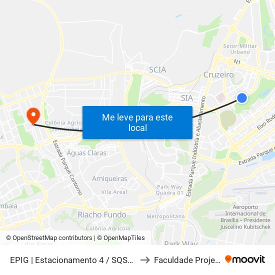 EPIG | Estacionamento 4 / SQSW 102 to Faculdade Projeção map