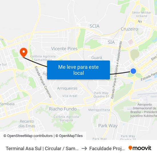 Terminal Asa Sul | Zebrinha / Samambaia to Faculdade Projeção map