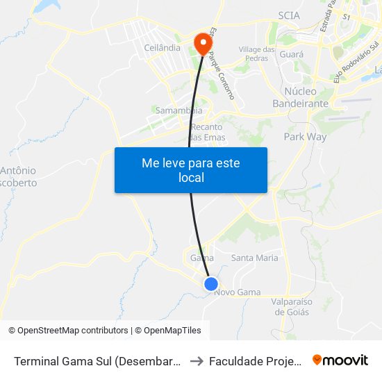 Terminal Gama Sul (Desembarque) to Faculdade Projeção map