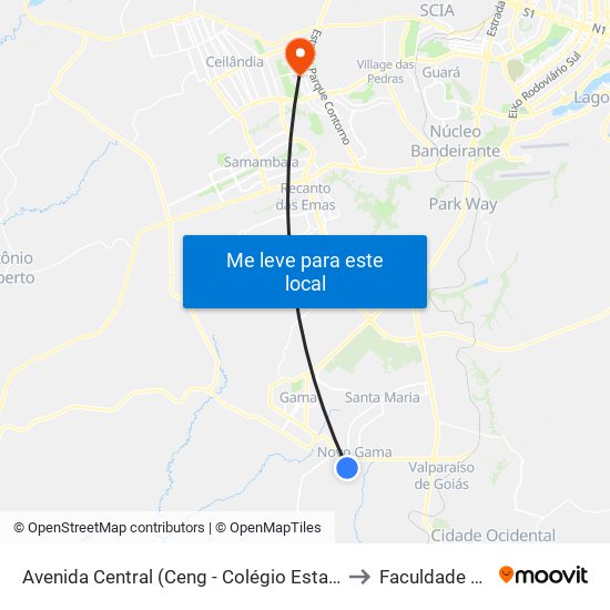 Avenida Central (Ceng - Colégio Estadual Do Novo Gama) to Faculdade Projeção map