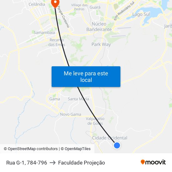 Rua G-1, 784-796 to Faculdade Projeção map