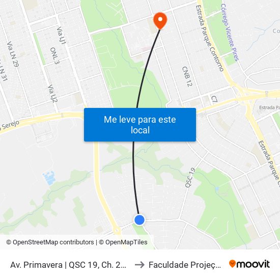 Av. Primavera | Qsc 19, Ch. 28a to Faculdade Projeção map