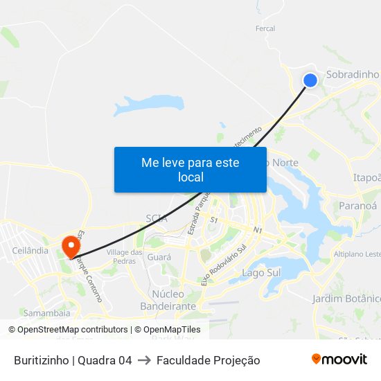 Buritizinho | Quadra 04 to Faculdade Projeção map