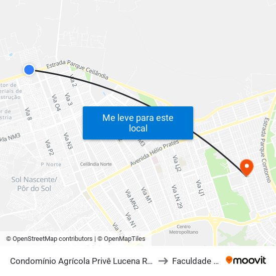 Condomínio Agrícola Privê Lucena Roriz Rua 1 Mod 1, 151 to Faculdade Projeção map