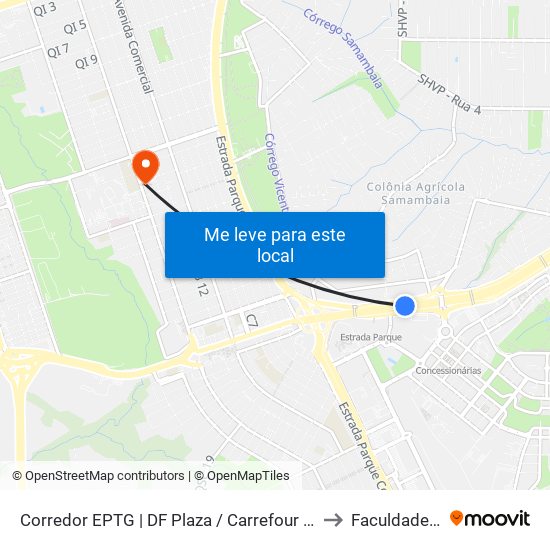 Corredor Eptg | Df Plaza / Carrefour / Sam's Club (Sentido Tag.) to Faculdade Projeção map