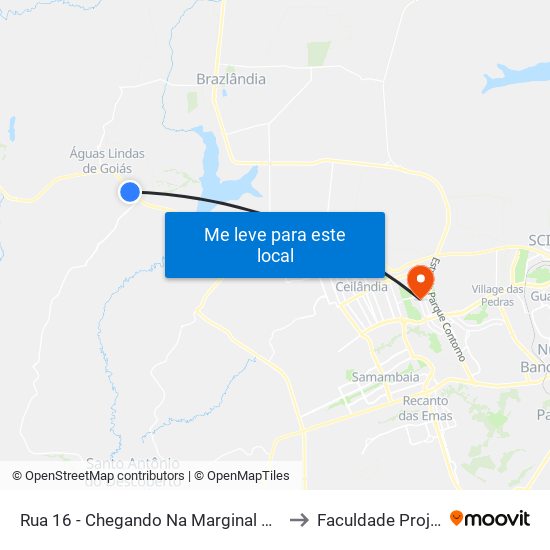 Rua 16 - Chegando Na Marginal Da Br 070 to Faculdade Projeção map