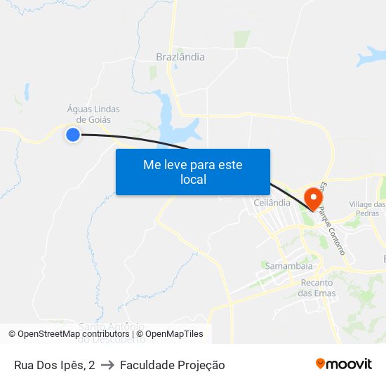 Rua Dos Ipês, 2 to Faculdade Projeção map