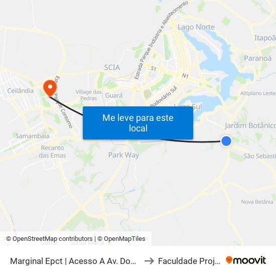 Marginal Epct | Acesso A Av. Dom Bosco to Faculdade Projeção map