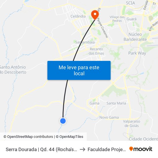 Serra Dourada | Qd. 44 (Rocha's Bar) to Faculdade Projeção map