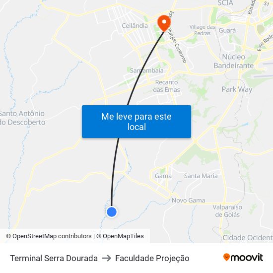 Terminal Serra Dourada to Faculdade Projeção map