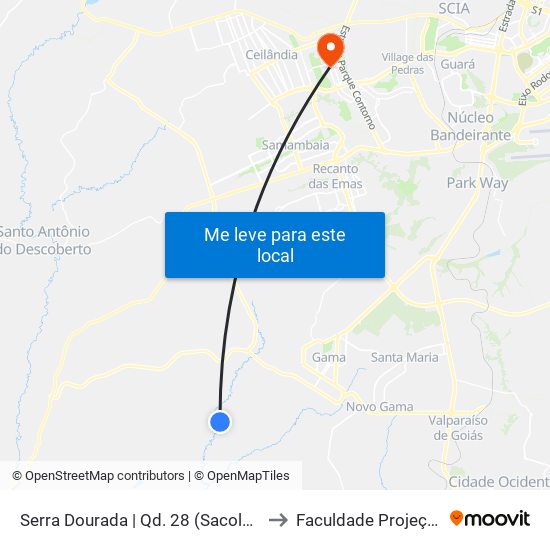 Serra Dourada | Qd. 28 (Sacolão) to Faculdade Projeção map